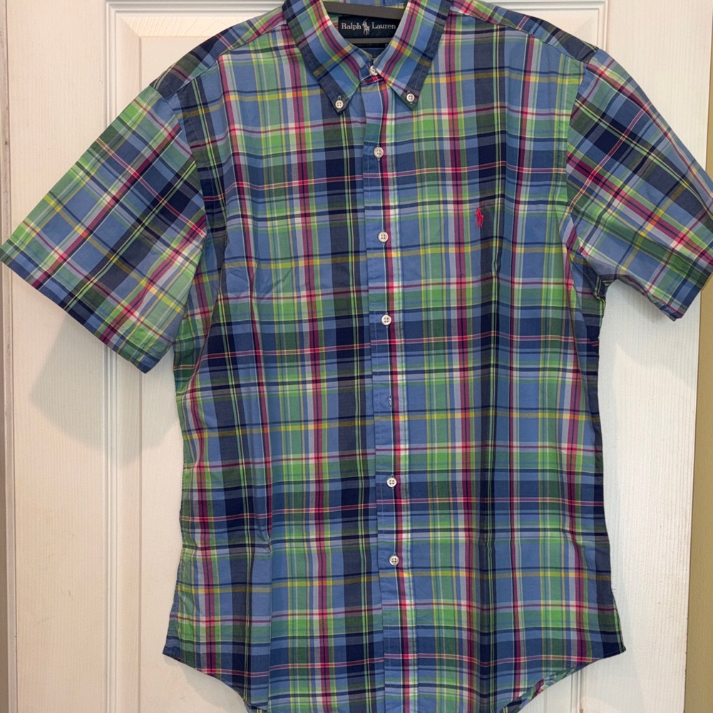 Ralph Lauren Green, Blue & Navy Plaid Short-Sleeve Button-Down Shirt